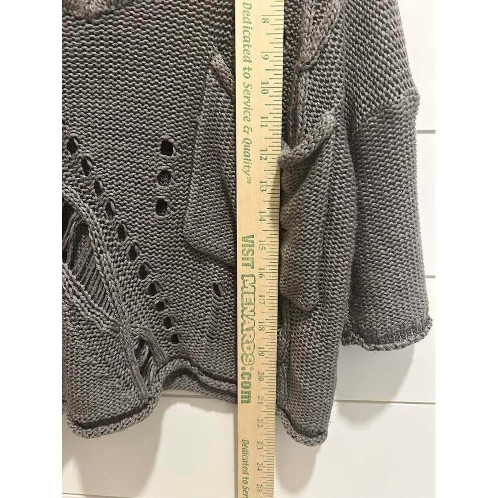 Lola Gray Distressed Chunky Knit V-Neck Sweater Womens S 3/4 Sleeve Artsy Langan - Picture 6 of 8